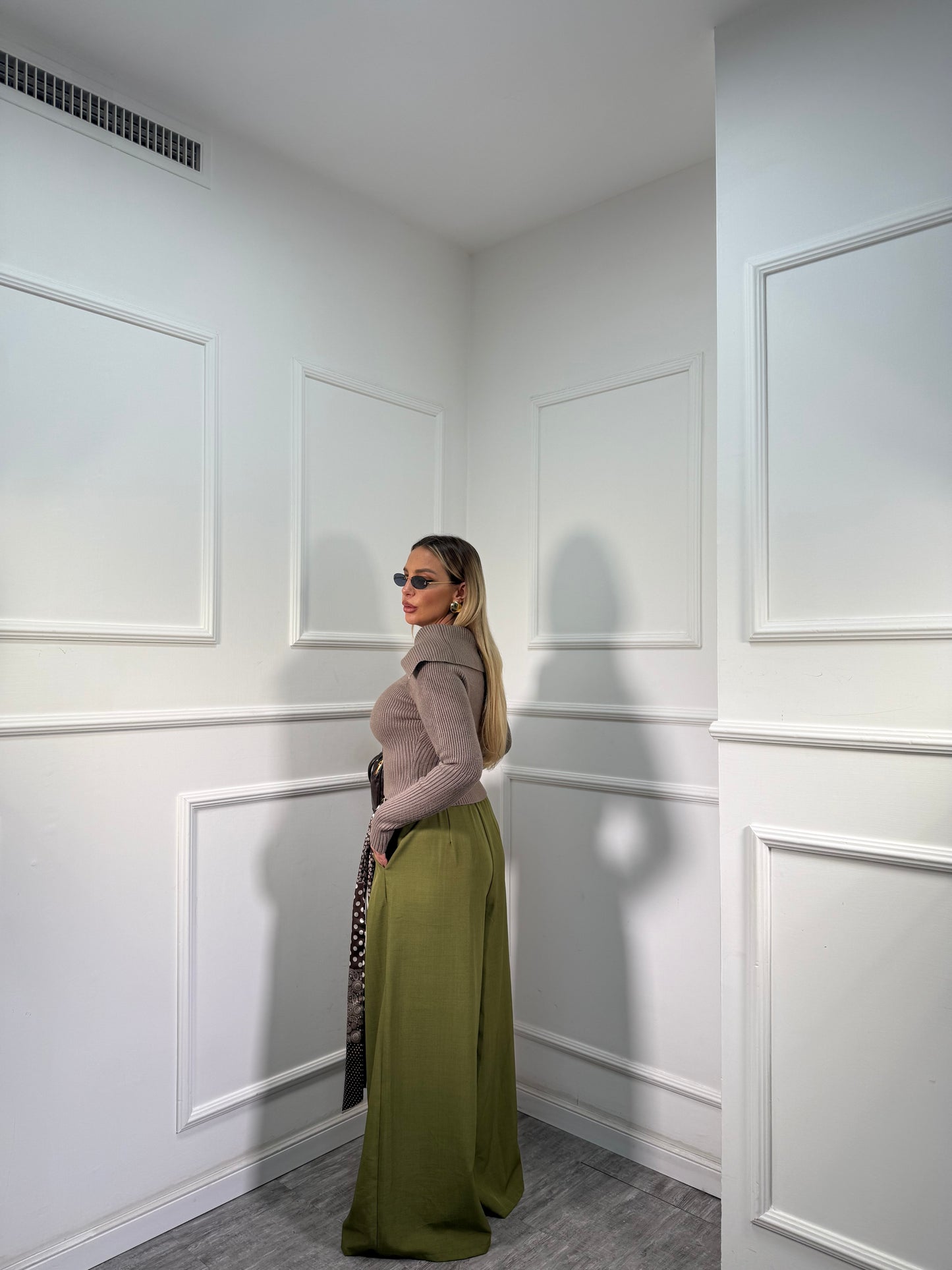 Pantaloni palazzo con foulard Must Have verde kiwi 18188