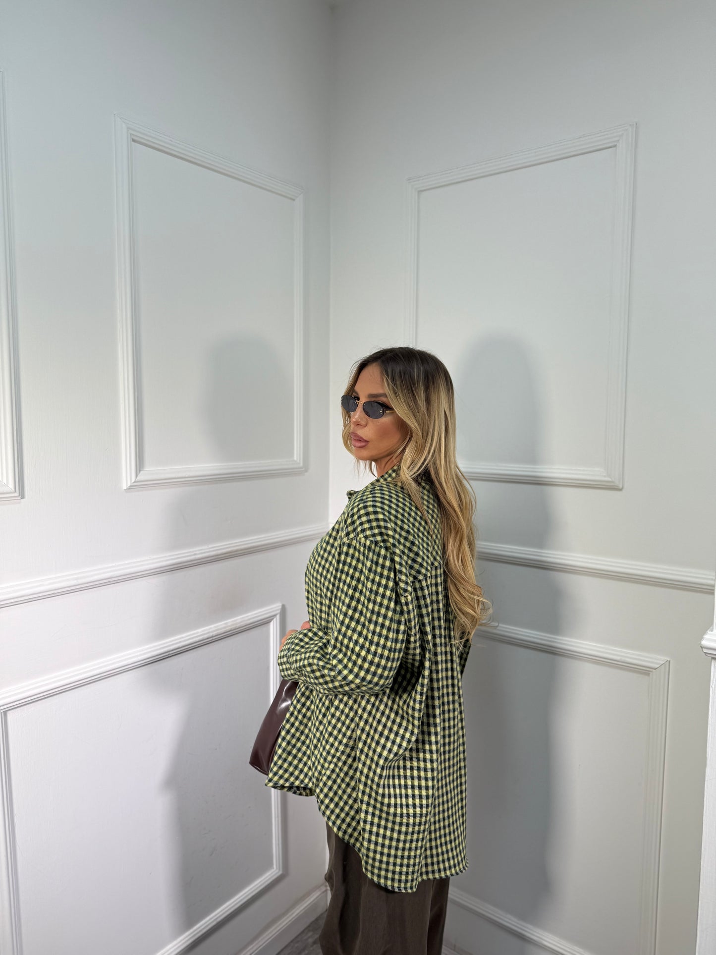 Camicia a quadretti con spalline Rotterdam verde acido 2636c