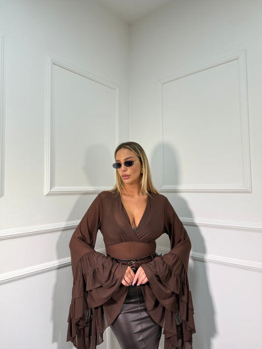 Body velato con voilant Fly cioccolato 26096