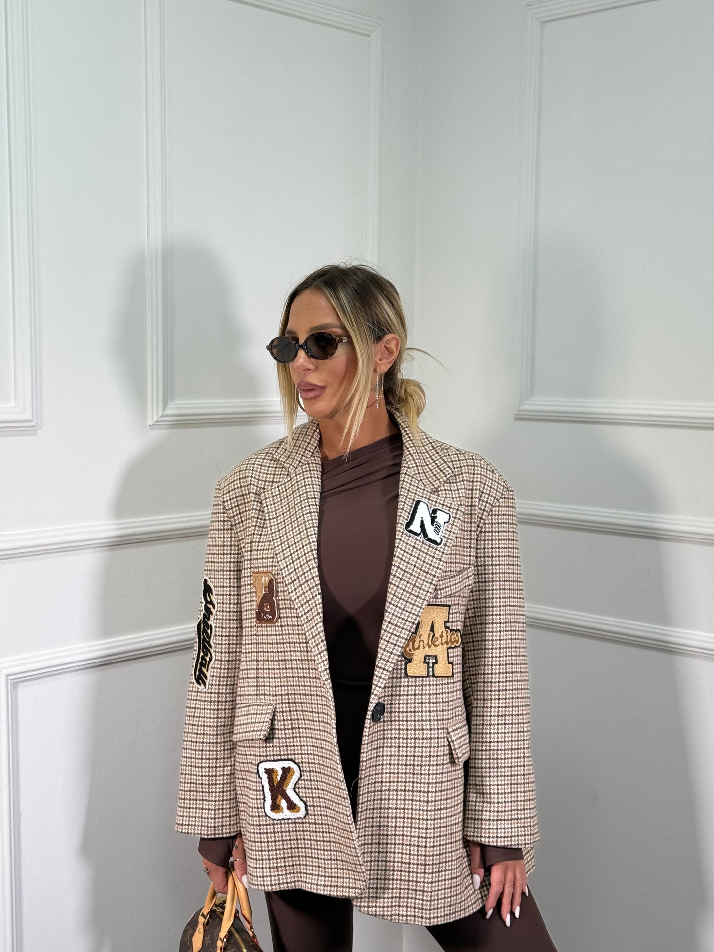 Blazer lana cotta in tweed Patchwork camel 1506087