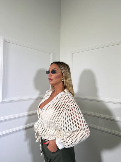 Giacca con zip traforata sabbia 91482