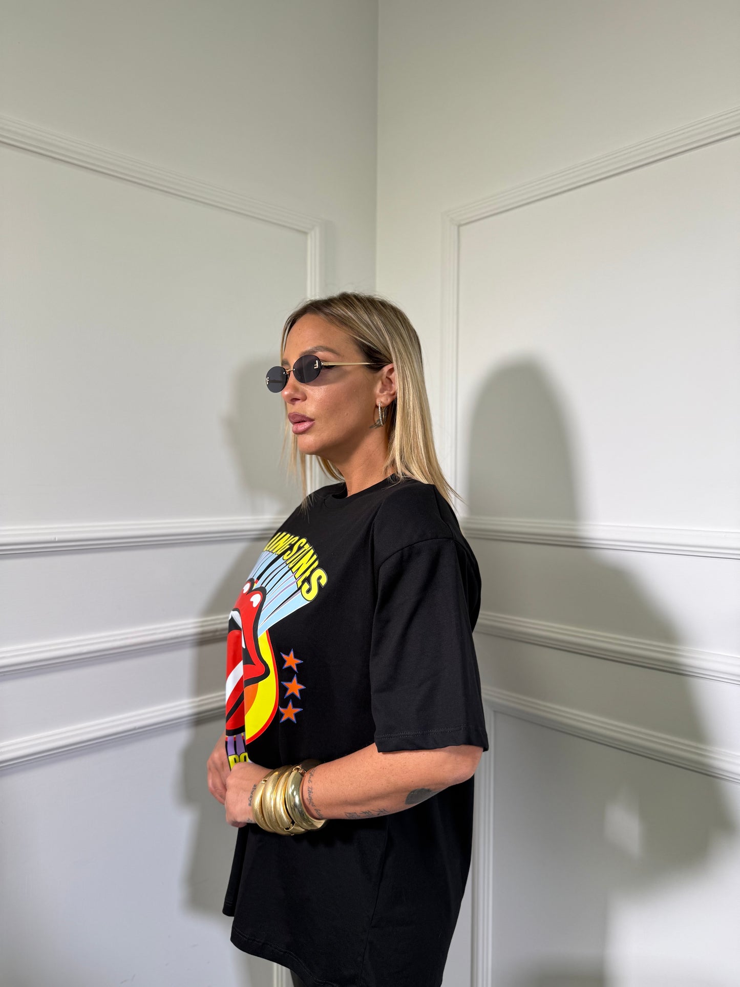 Maxi t-shirt con spalline Rolling Stones nera
