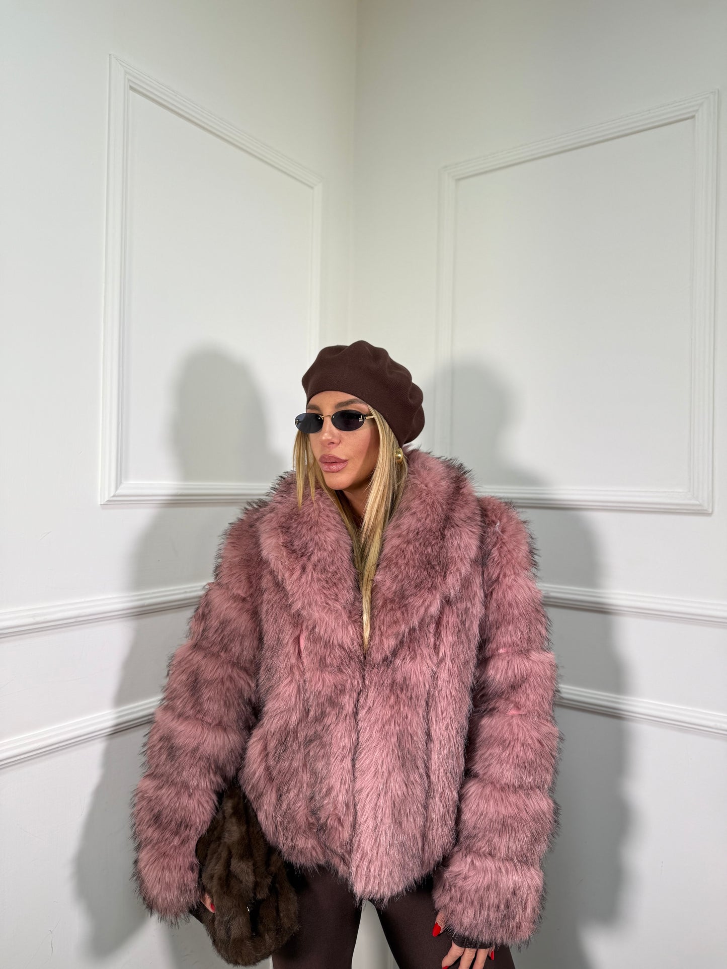 Ecofur con inserti in ecopelle Alaska rosa antico l8010