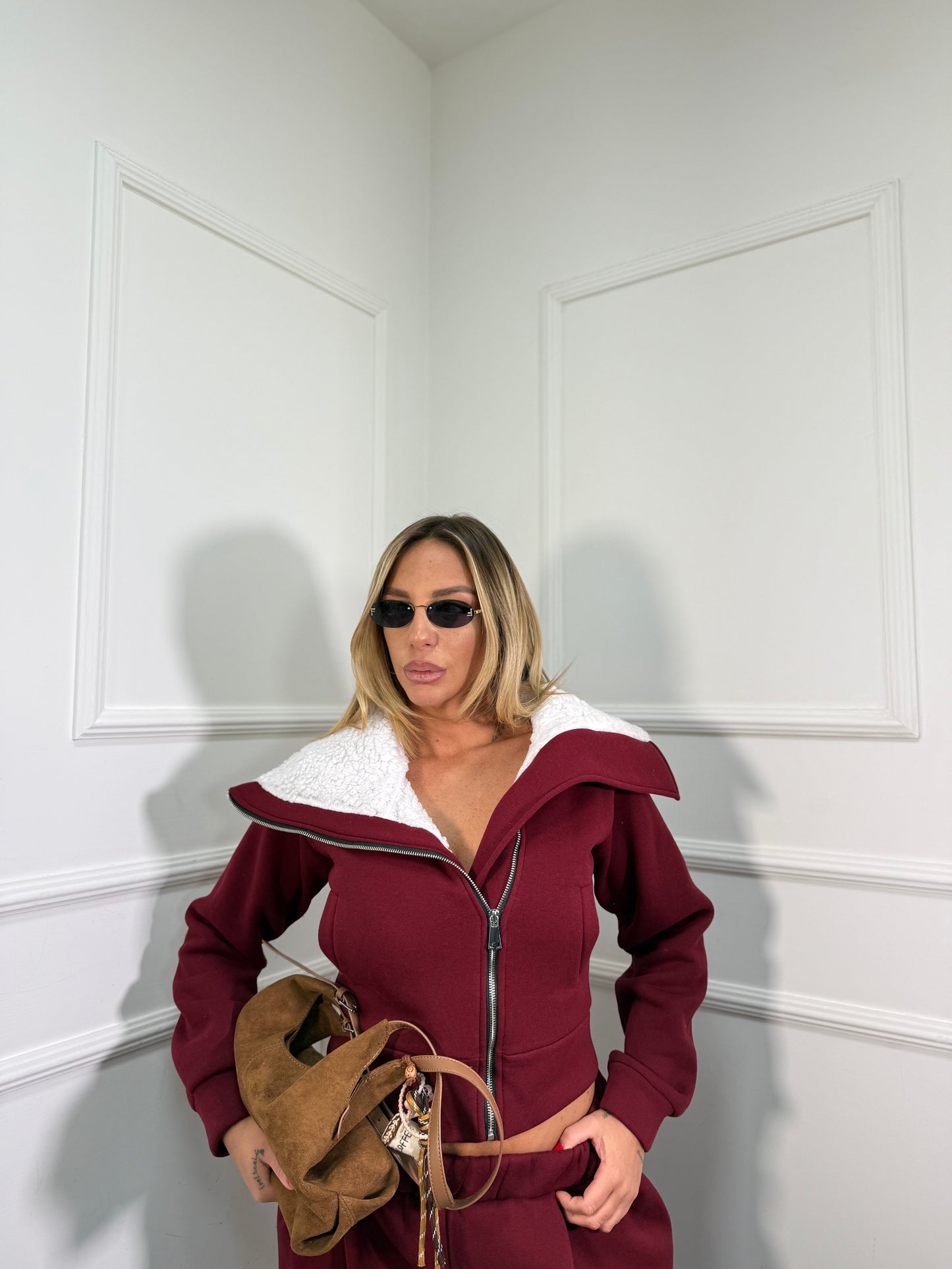 Coordinato tuta Teddy bordeaux 22658