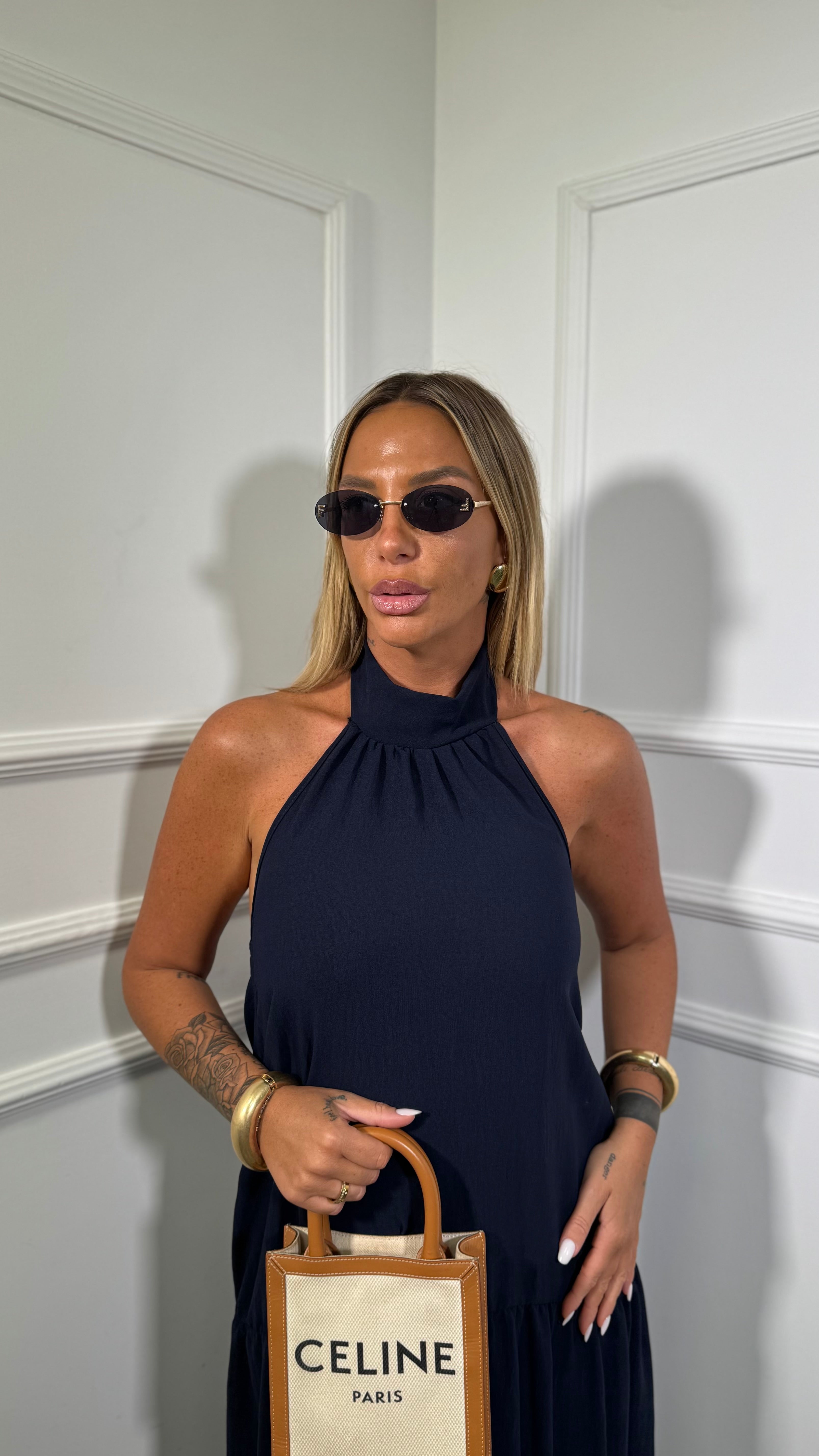 Abito midi con balze Desy blu