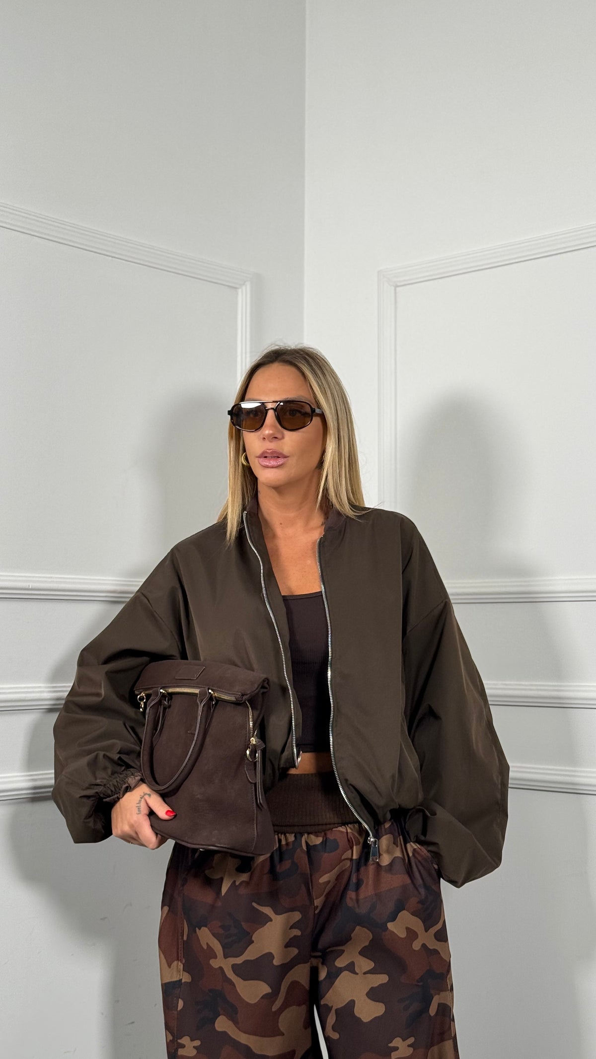 Bomber tessuto tecnico Janet (Curvy) marrone