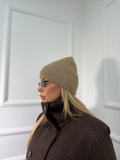Cappello misto lana a costine Snow taupe