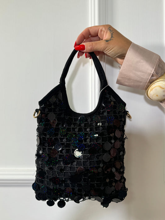 Mini bag eco camoscio con macro paillettes nera