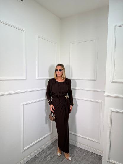 Abito midi drappeggiato con nodo Megan cioccolato 4300