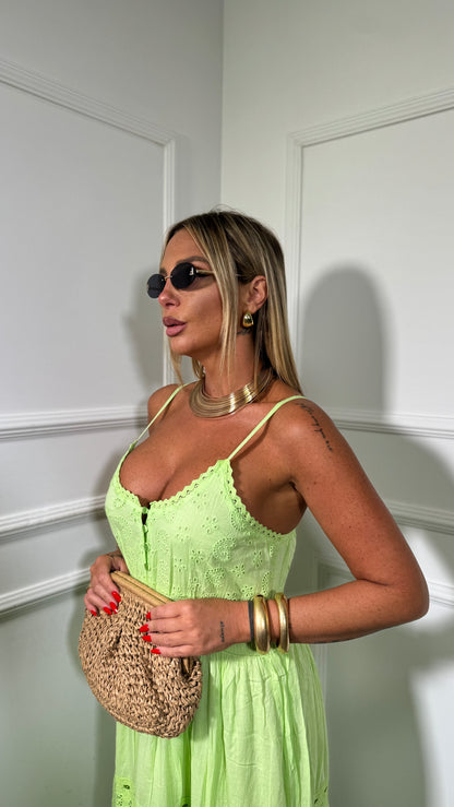 Abito midi in cotone a bretelline Maracaibo verde 2509