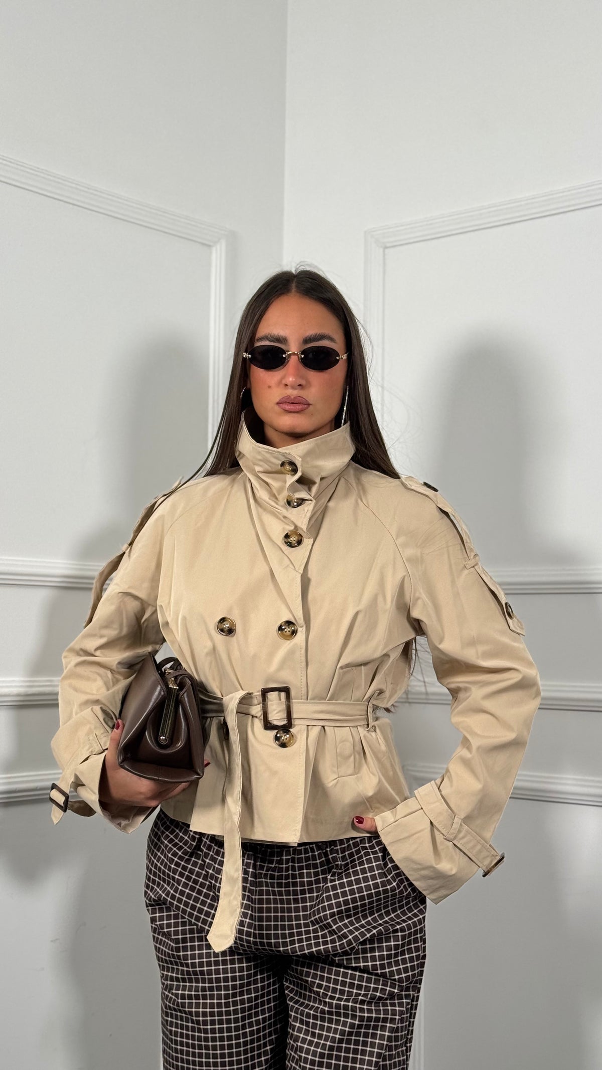 Trench collo alto con cintura beige 13551