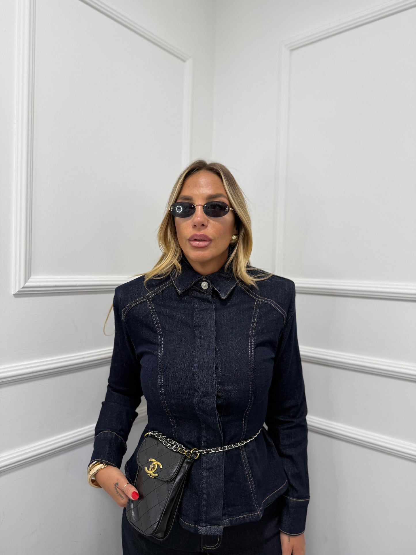 Camicia avvitata in denim lavaggio zero s22072 by monique