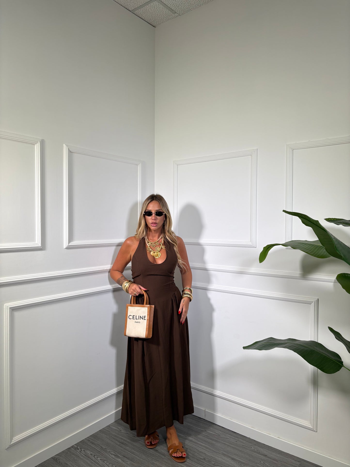 Abito midi a campana Sandy cioccolato 58185