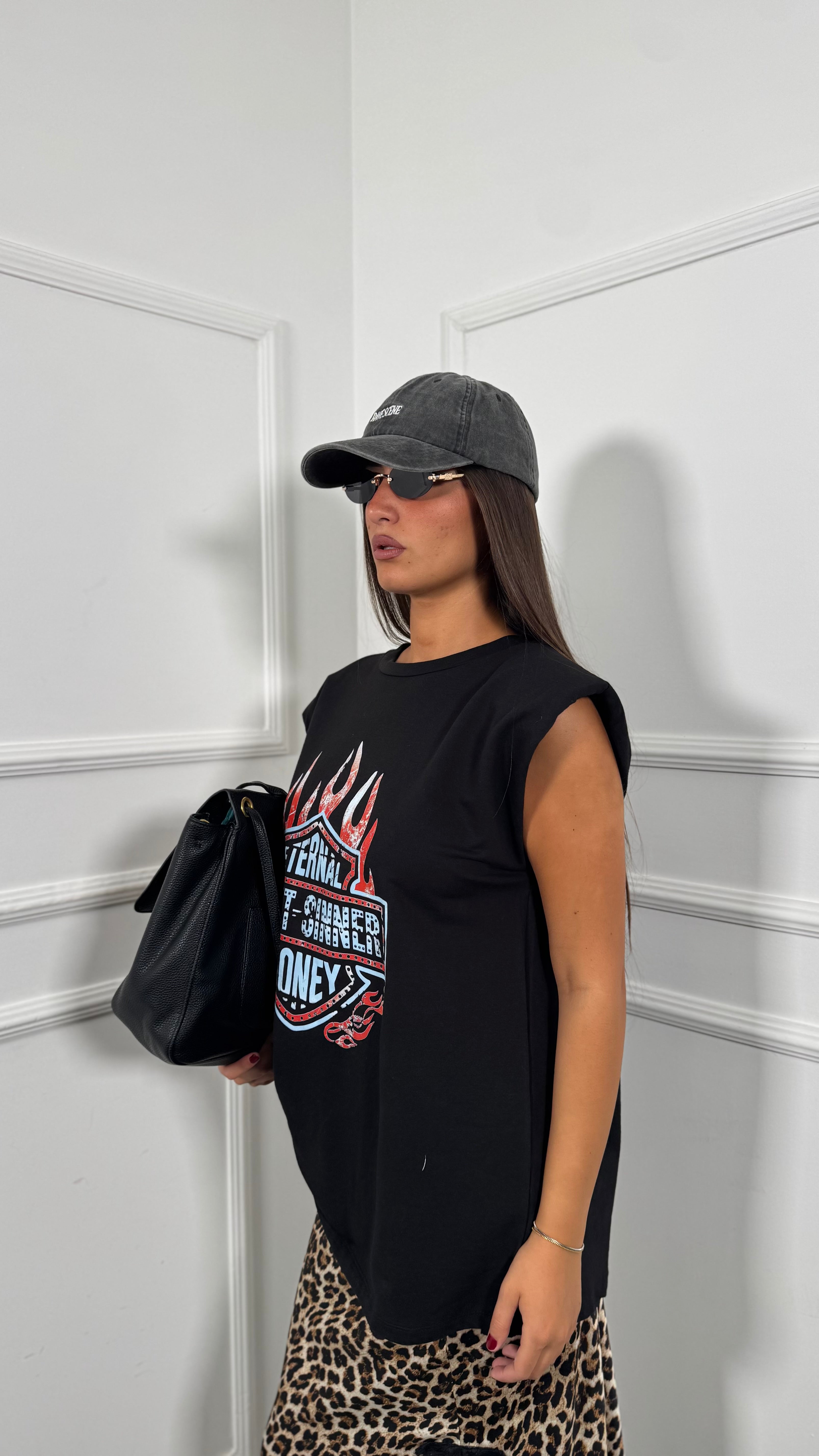 Felpa giromanica oversize con spalline Saint Sinner nera 99100