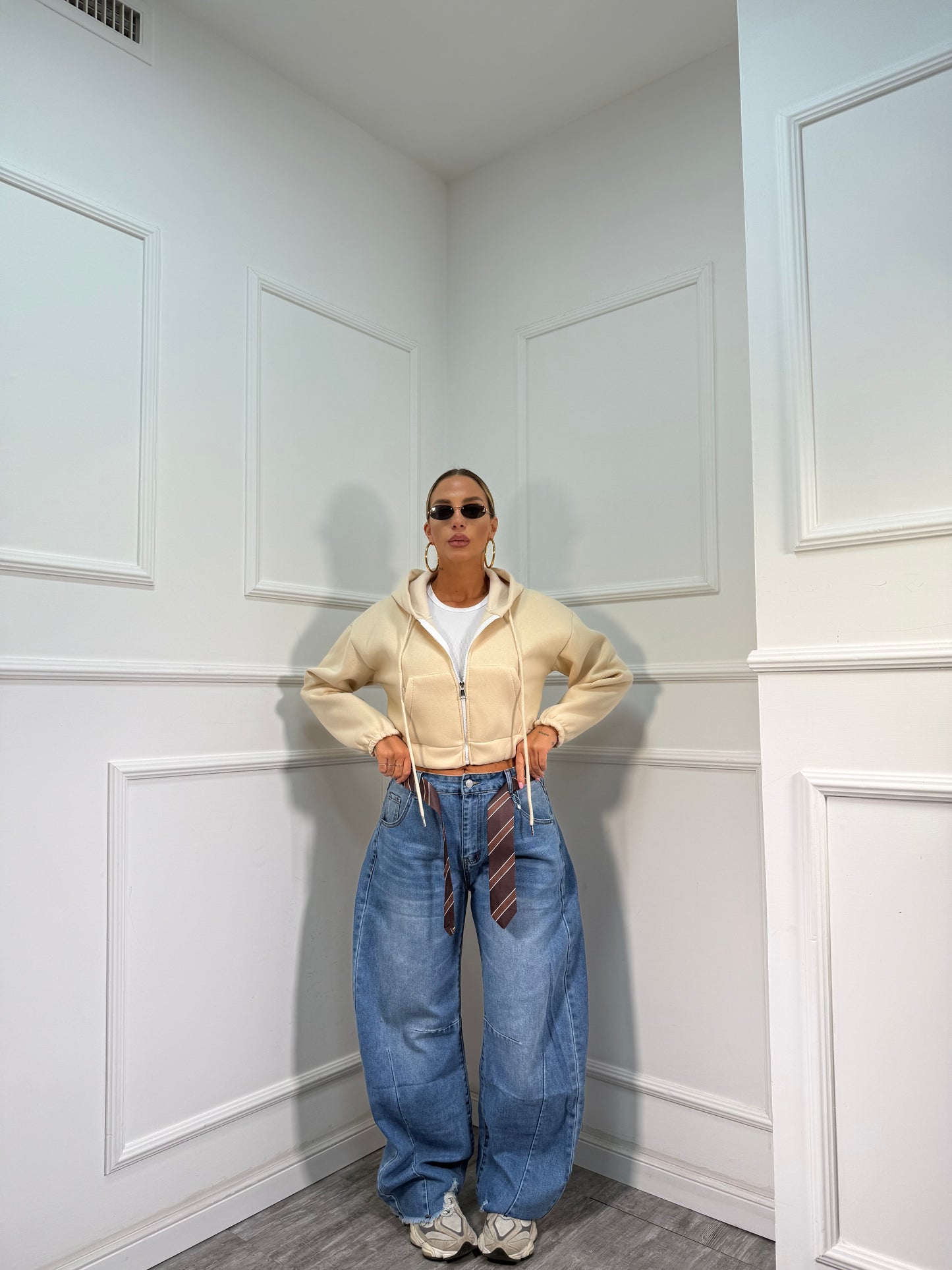 Jeans balloon con cravatta Kesha lavaggio chiaro 0721