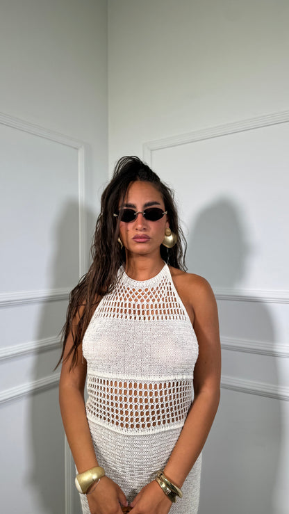 Abito midi in macramè con frange Kyra canapa 4352
