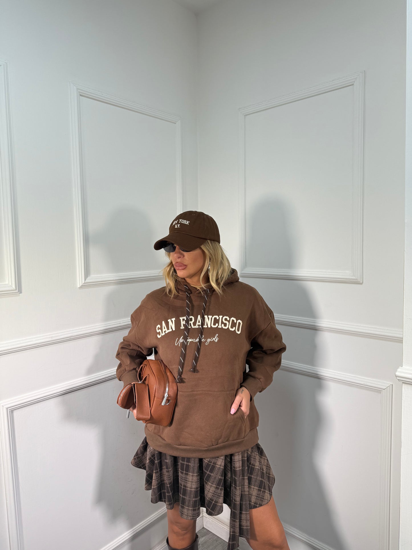 Felpa oversize in pile San Francisco marrone a65474