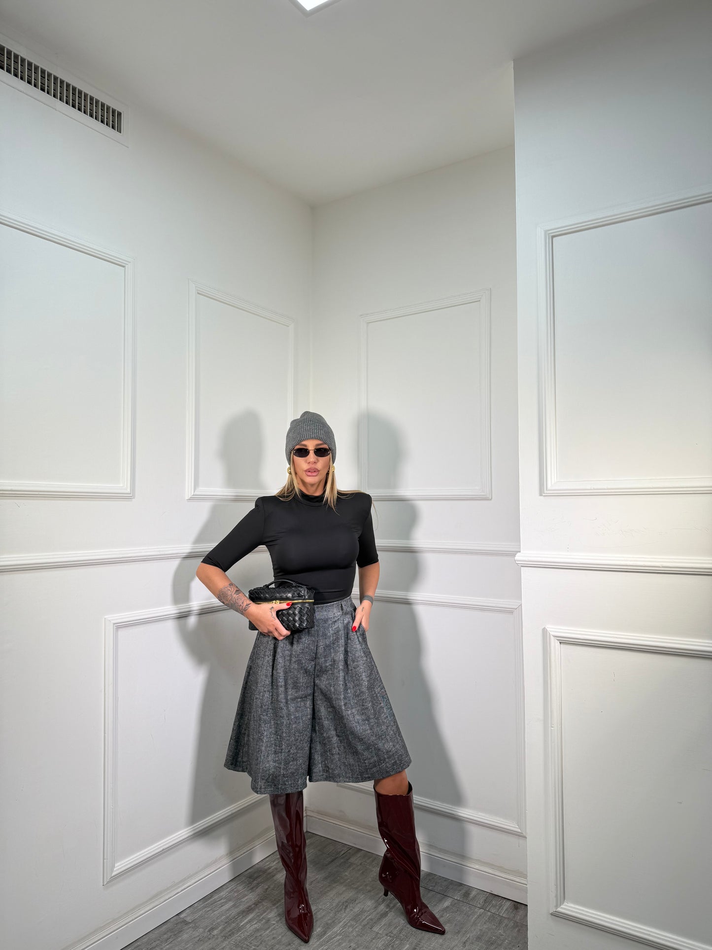 Bermuda misto lana spigato Victoria grigio 23172