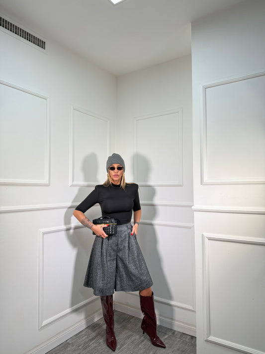 Bermuda misto lana spigato Victoria grigio 23172