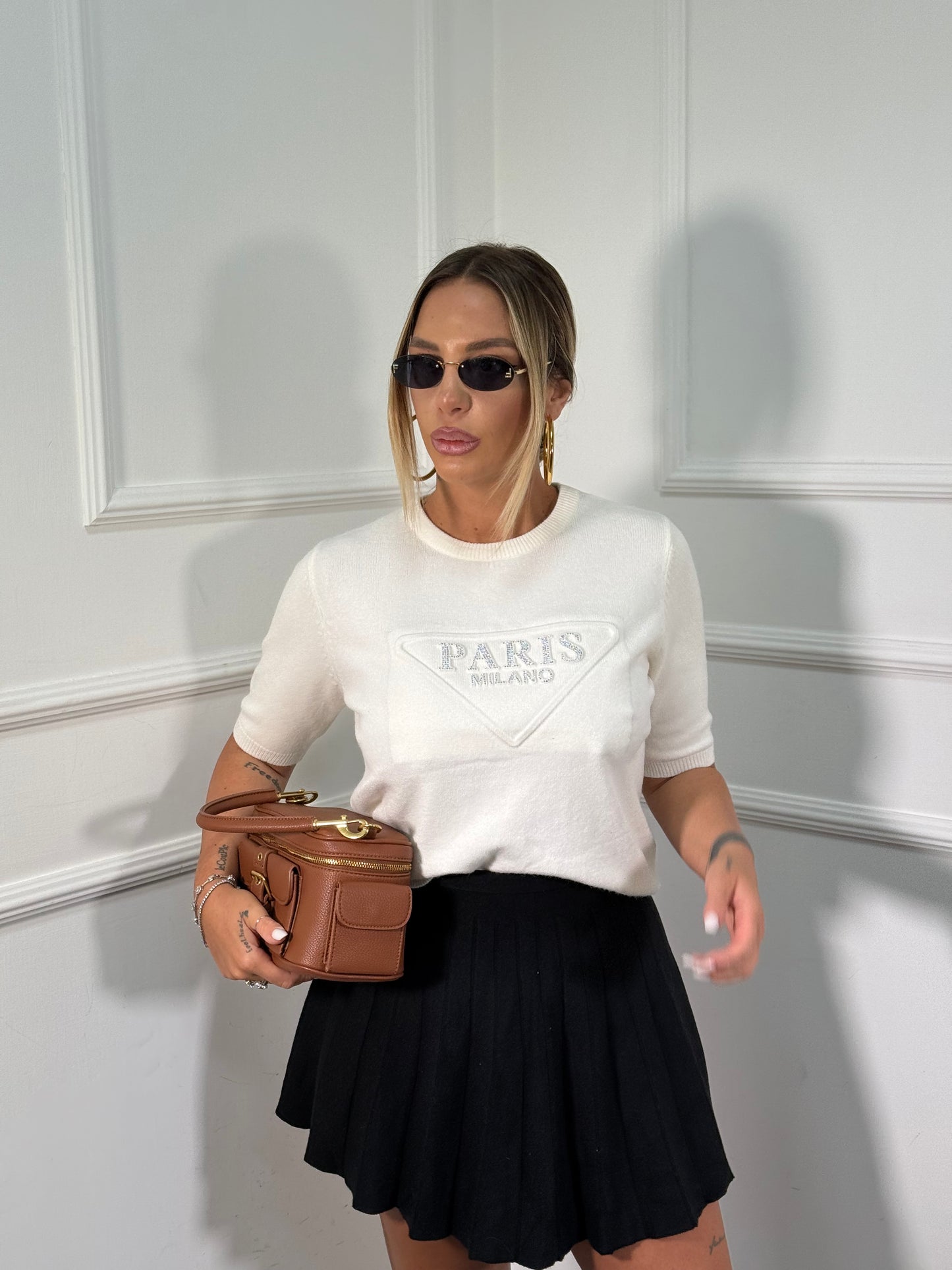 Gonna plissé in lana rasata Blair nera zs8040