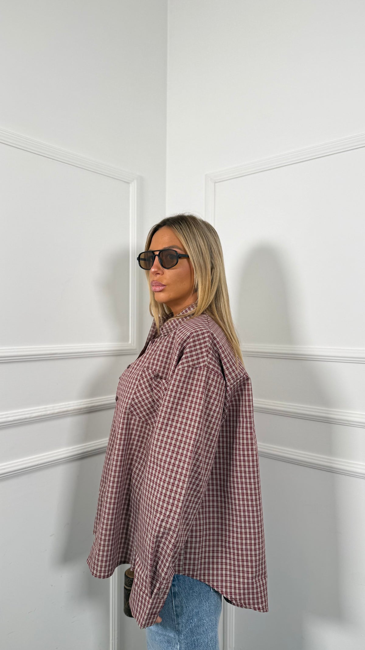 Camicia a quadretti con spalline Oxford bordeaux 2828