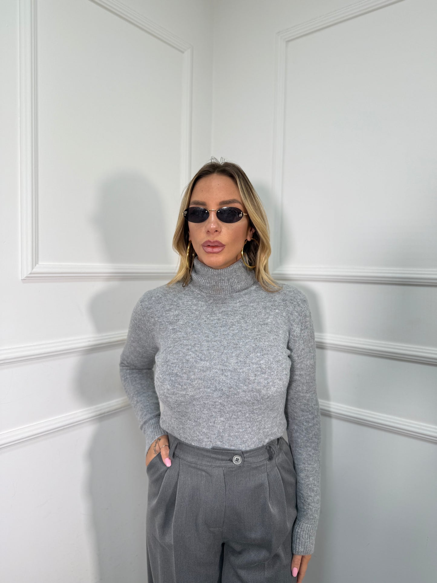 Maglioncino collo alto in lana cotta Everyday grigio chiaro g091