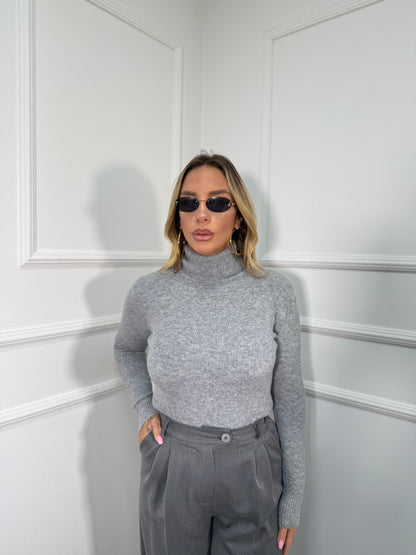 Maglioncino collo alto in lana cotta Everyday grigio chiaro g091