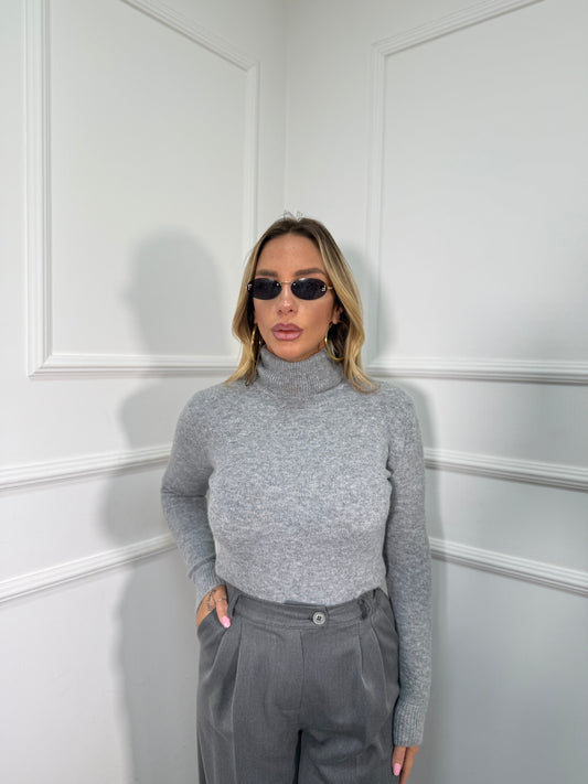 Maglioncino collo alto in lana cotta Everyday grigio chiaro g091