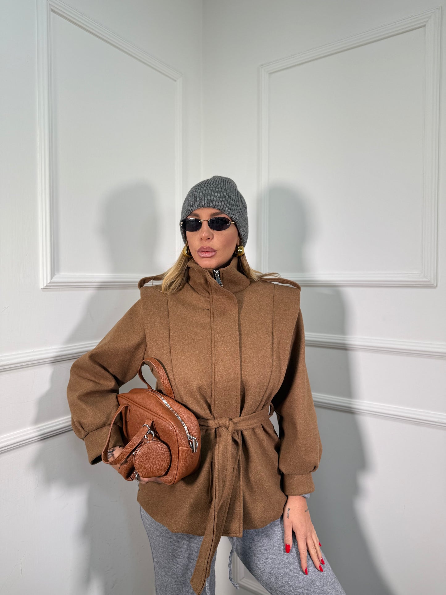 Cappotto in lana cotta collo alto Vienna camel 5969