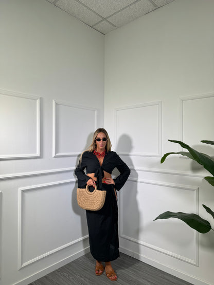 Coordinato semi velato in viscosa Seychelle nero c81117