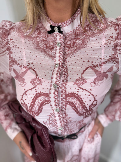 Coordinato in chiffon Boho rosa/bordeaux premium quality