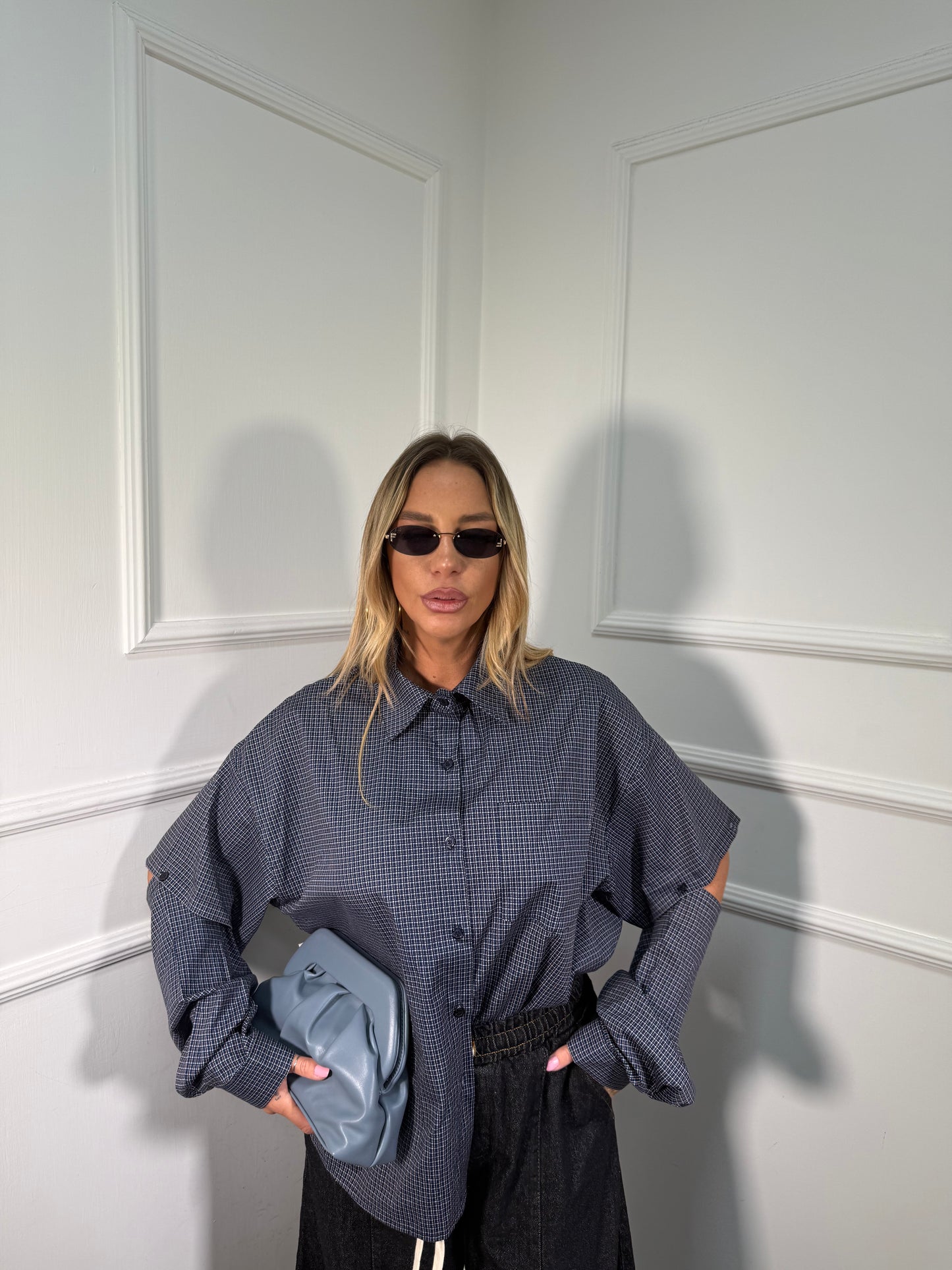 Camicia con manicotti Nevada blu c81117