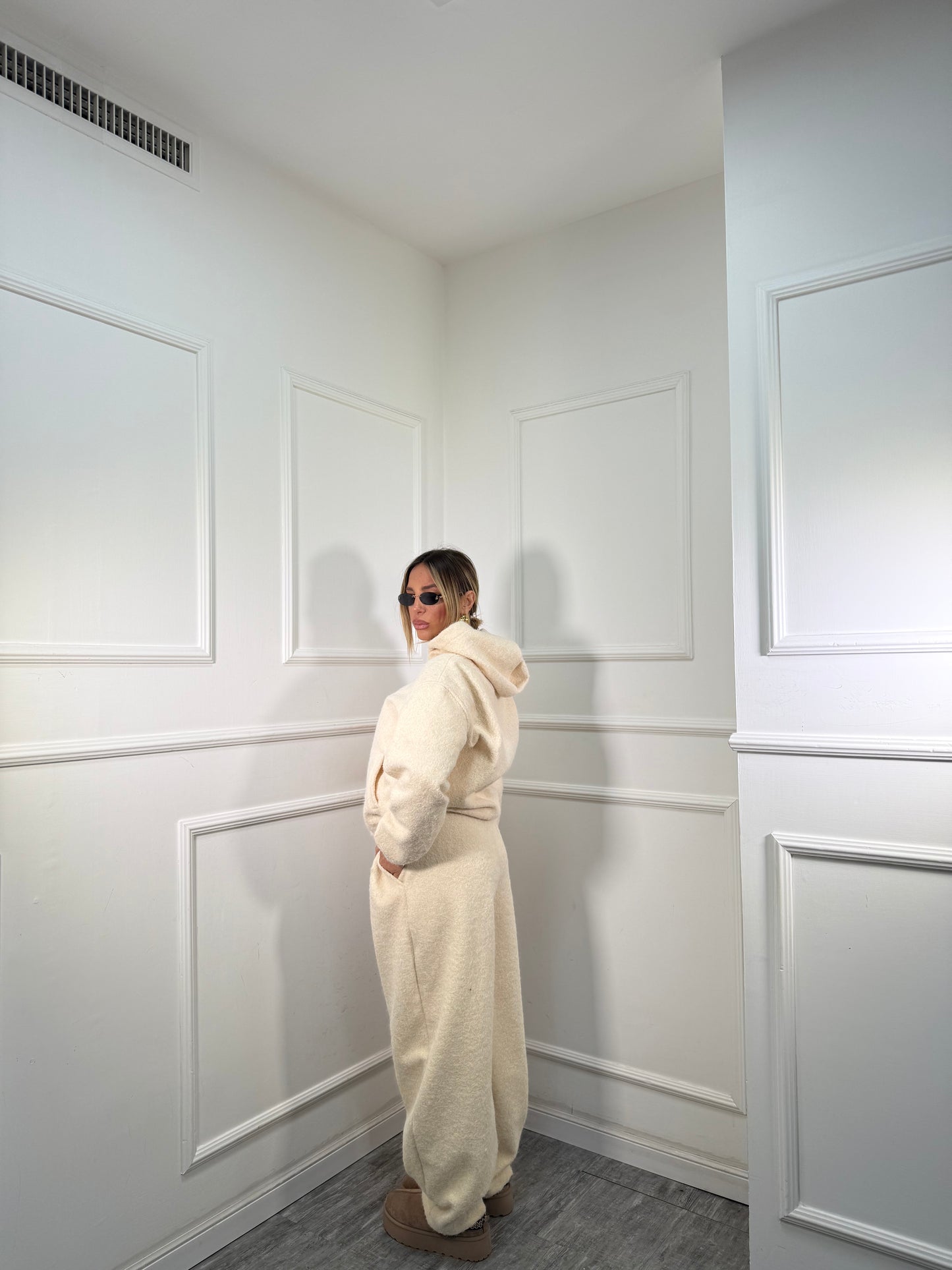 Coordinato tuta lana cotta Bear panna 50815