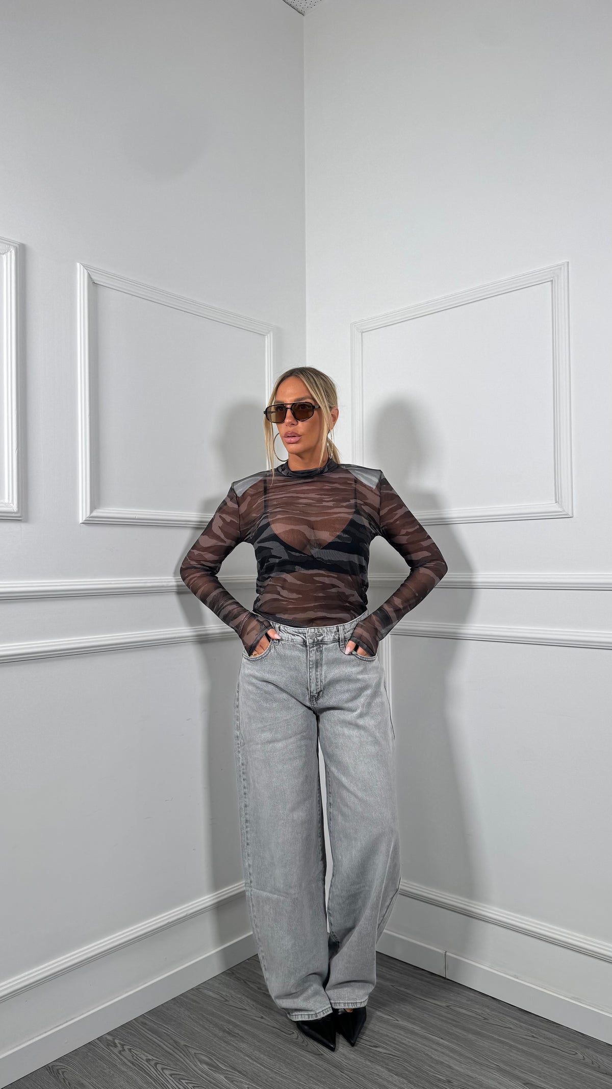 Jeans palazzo baggy grigio t6071-2