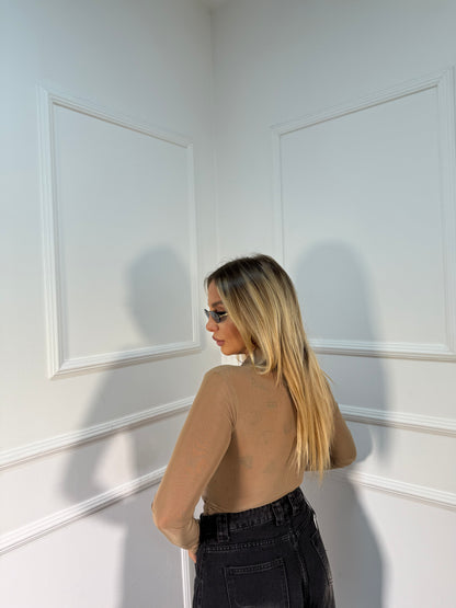 Shirt polo scollo a goccia camel rtt59160