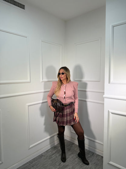 Pantagonna in flanella a pieghe con cintura bordeaux 25719