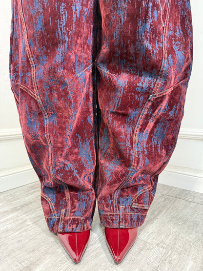 Jeans in denim e velluto Trust bordeaux 6631