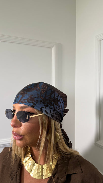 Pareo + bandana in satin Ocean blu/cioccolato 37271