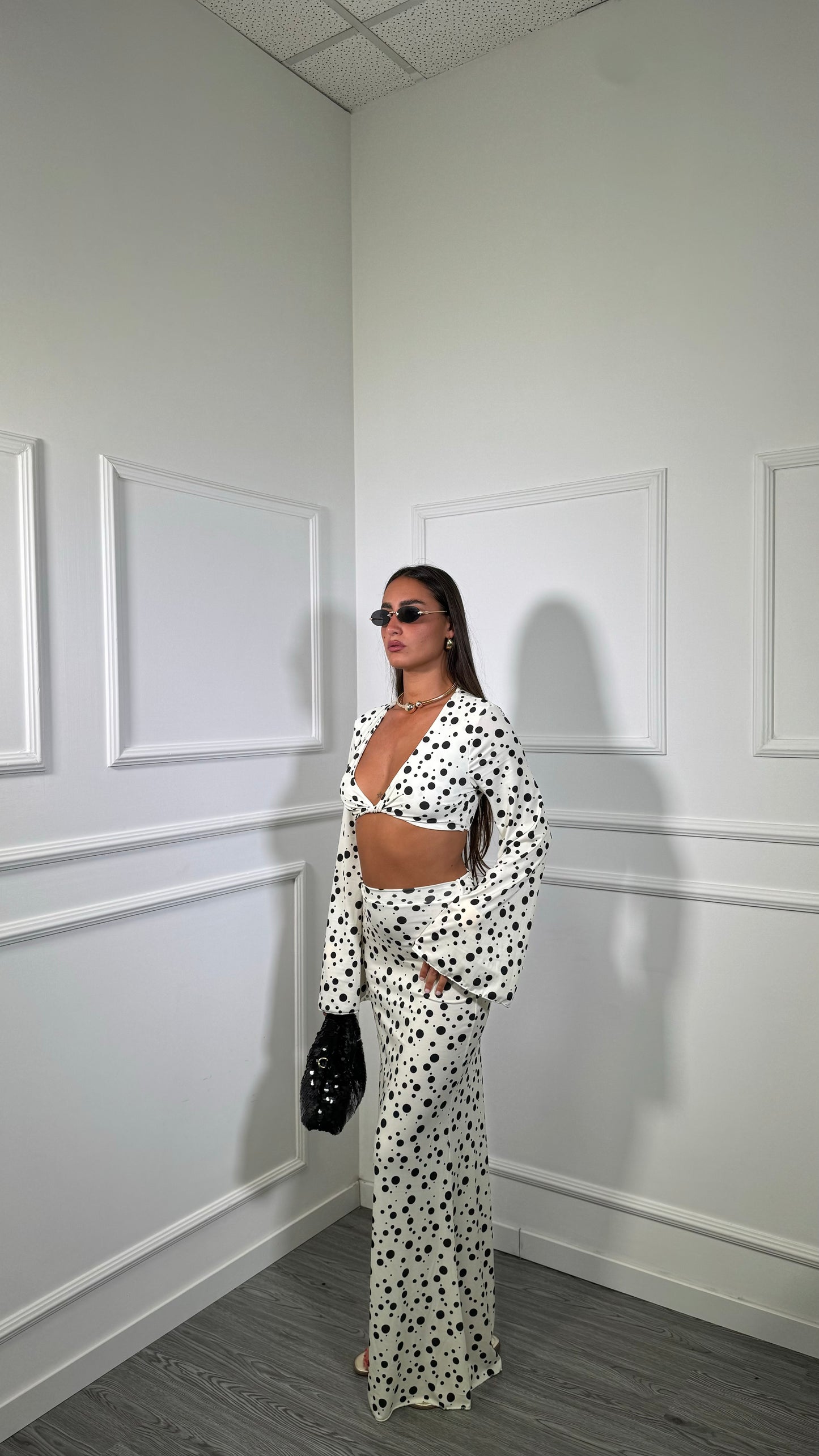 Coordinato in lycra a pois Amantea fondo panna 12174