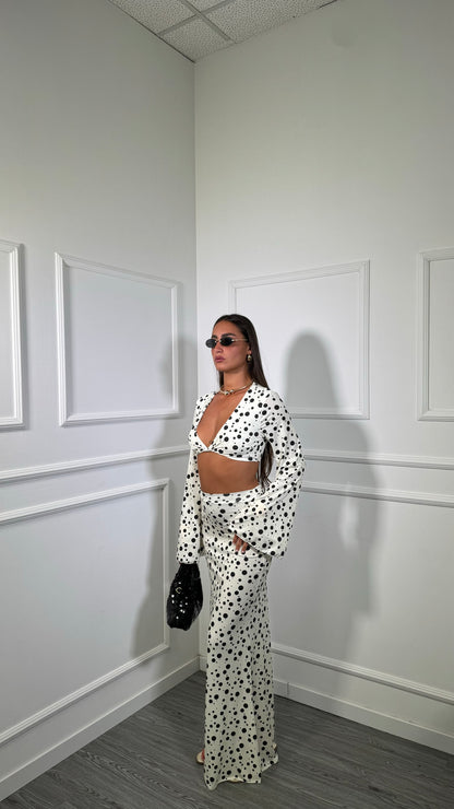 Coordinato in lycra a pois Amantea fondo panna 12174