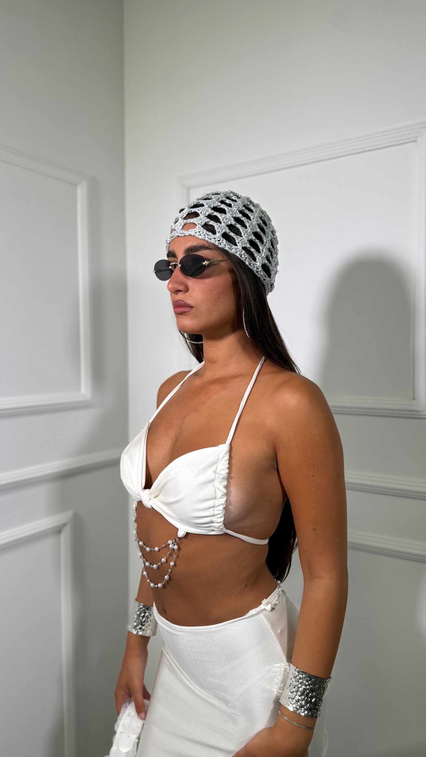 Coordinato in lycra con perline Marmeid bianco 2455