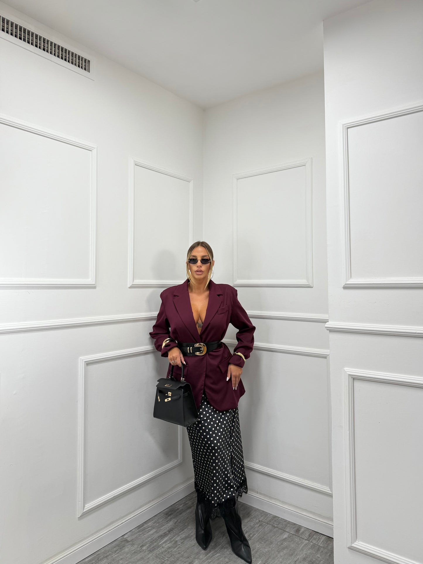 Longuette in satin e pizzo a pois Celine nera 7932