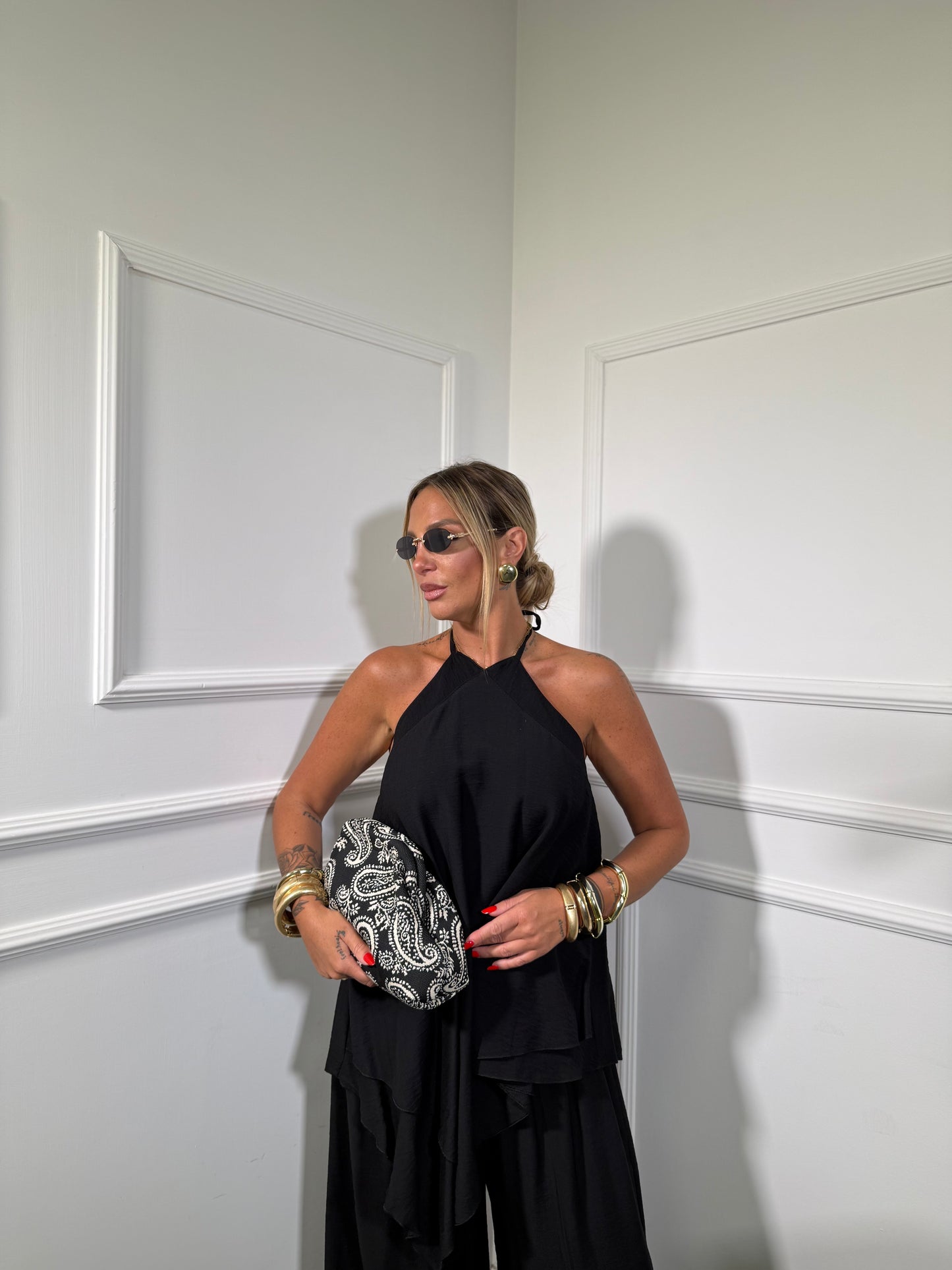 Coordinato con top lungo asimmetrico CURVY Magaluf nero 8638