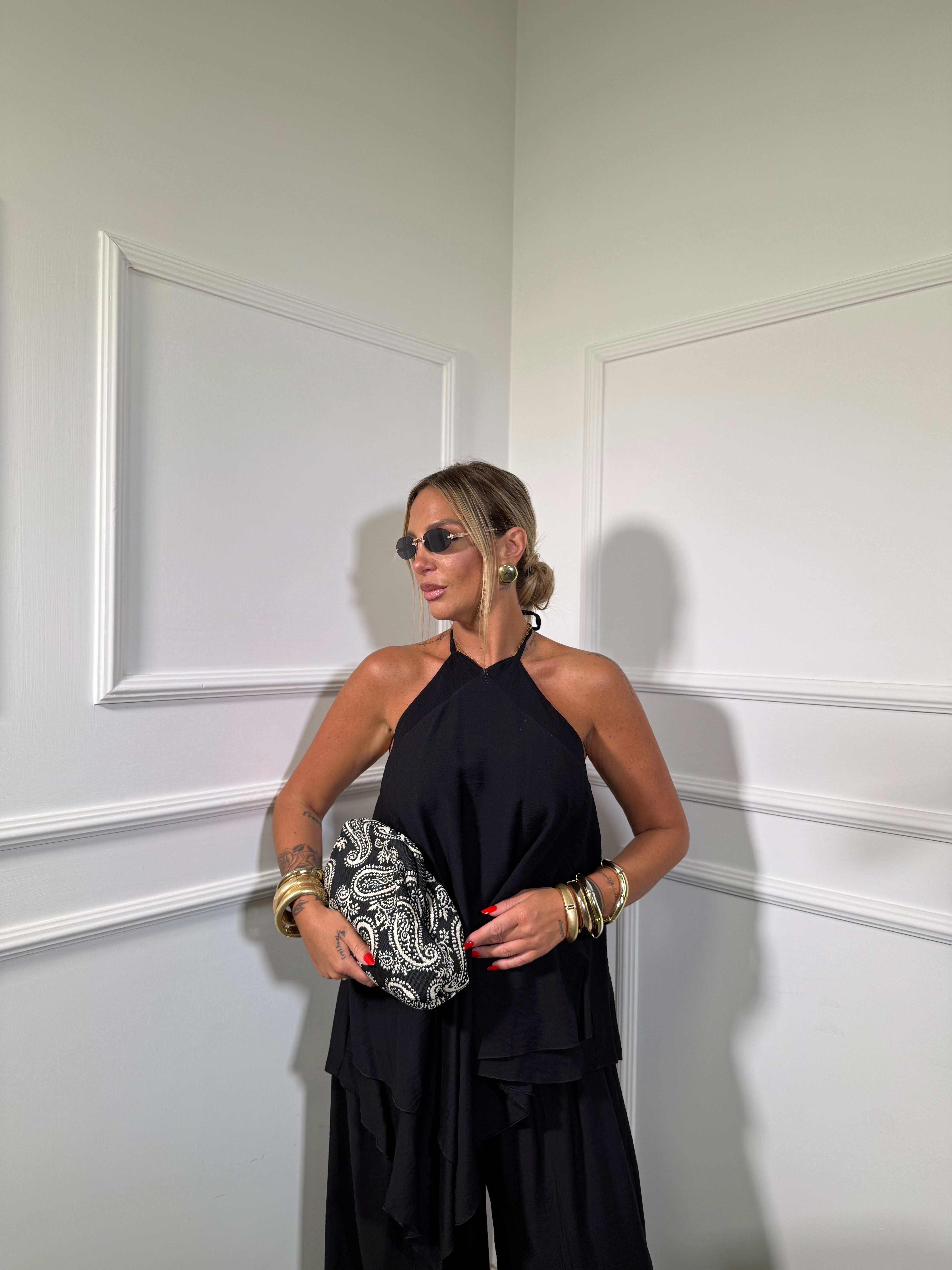 Coordinato con top lungo asimmetrico CURVY Magaluf nero 8638