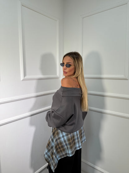 Felpa scollo a barca grigio 97037