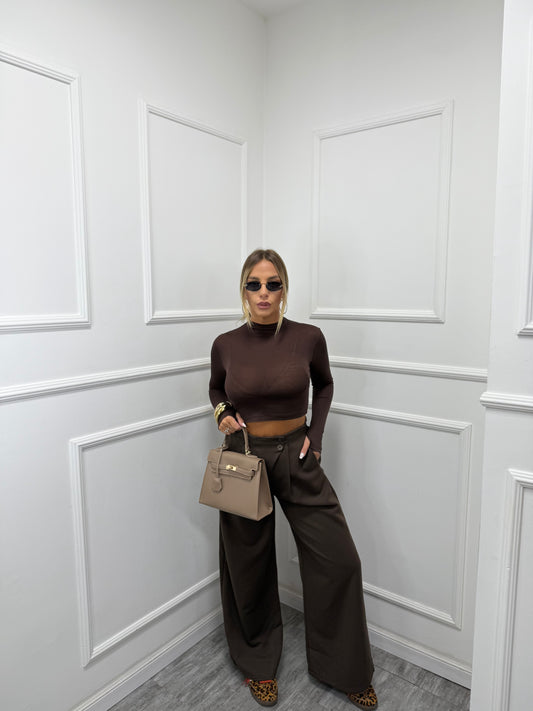 Pantaloni palazzo bustino asimmetrico Citylife cioccolato 12728