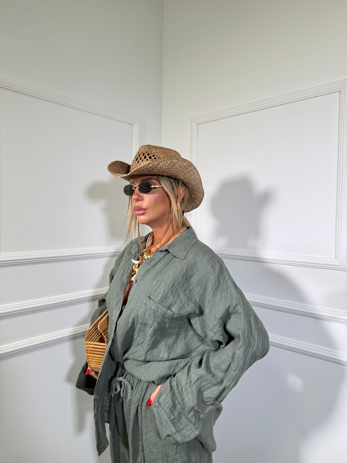 Coordinato in lino (curvy) Shaty verde militare 268161
