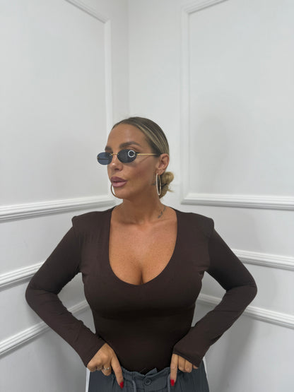 Body con spalline scollo a V cioccolato