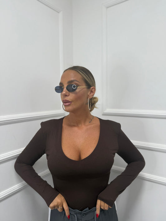 Body con spalline scollo a V cioccolato