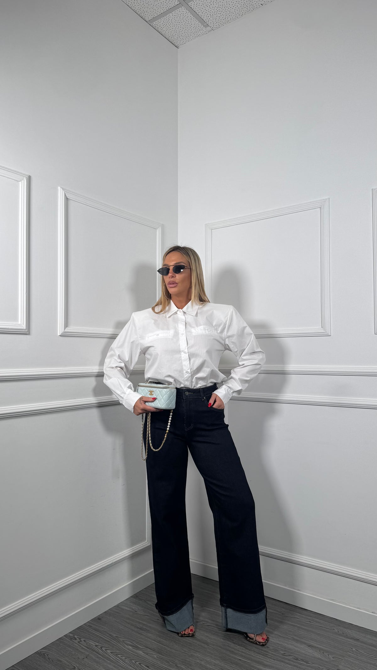 Jeans palazzo con piegone lavaggio zero fx801
